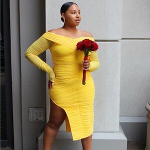 Elegant Yellow Off-Shoulder Dress